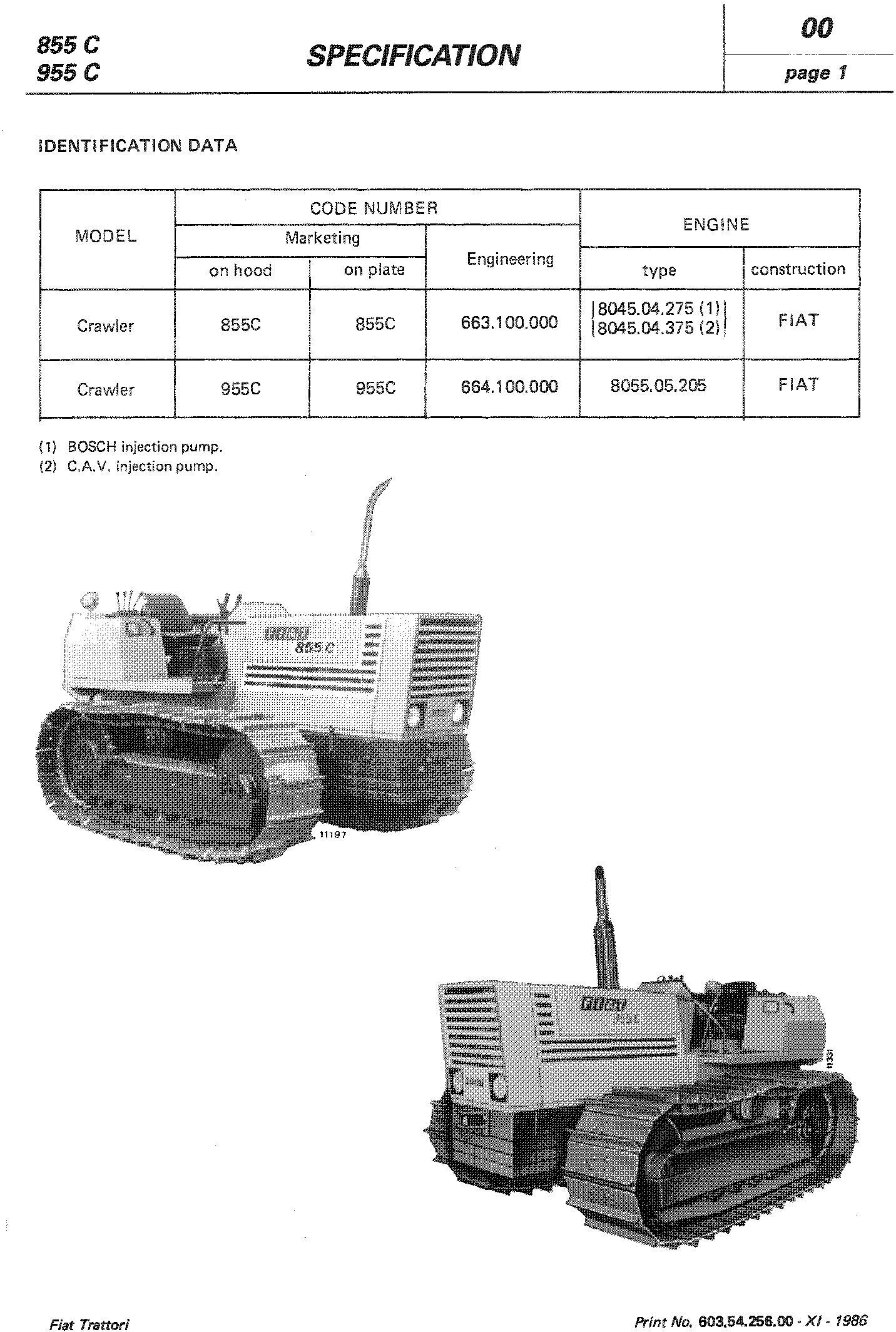 Fiat 855C, 955C, 85-55, 95-55 Crawler Tractor Workshop Service Manual (6035425600) - 1