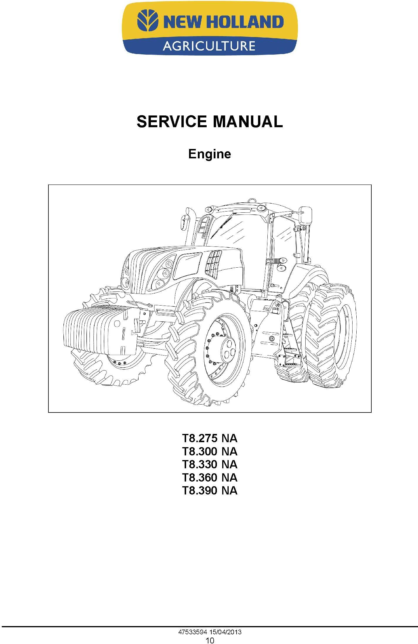 New Holland T8.275, T8.300, T8.330, T8.360, T8.390 Tractor w. Powershift Transmission Service Manual - 1