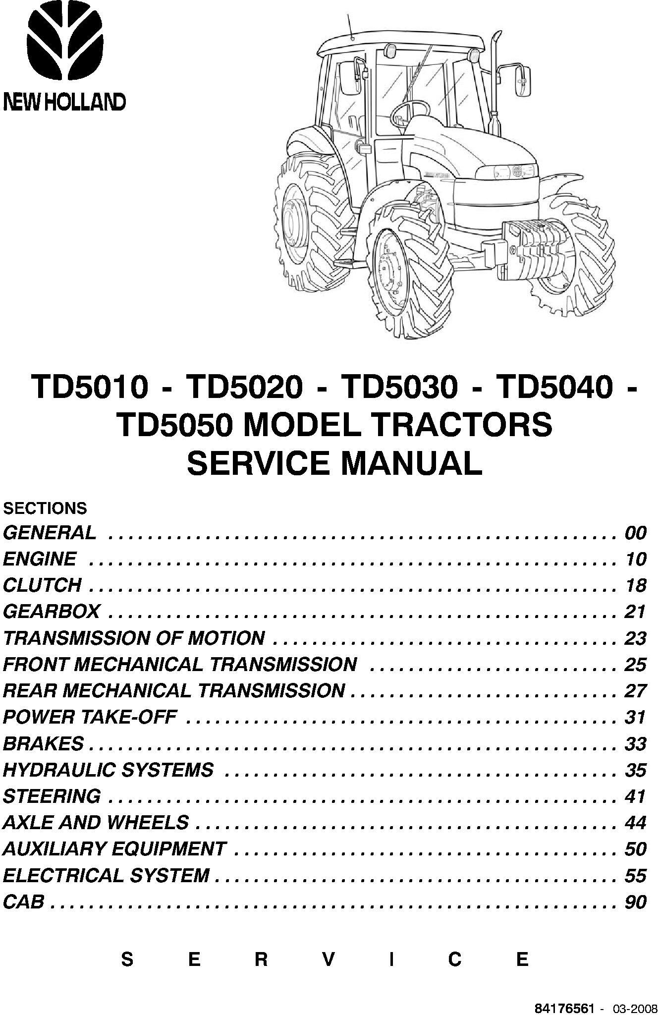 New Holland TD5010/TD5020/TD5030/TD5040/TD5050 Tractors Agricultural Service Manual - 1