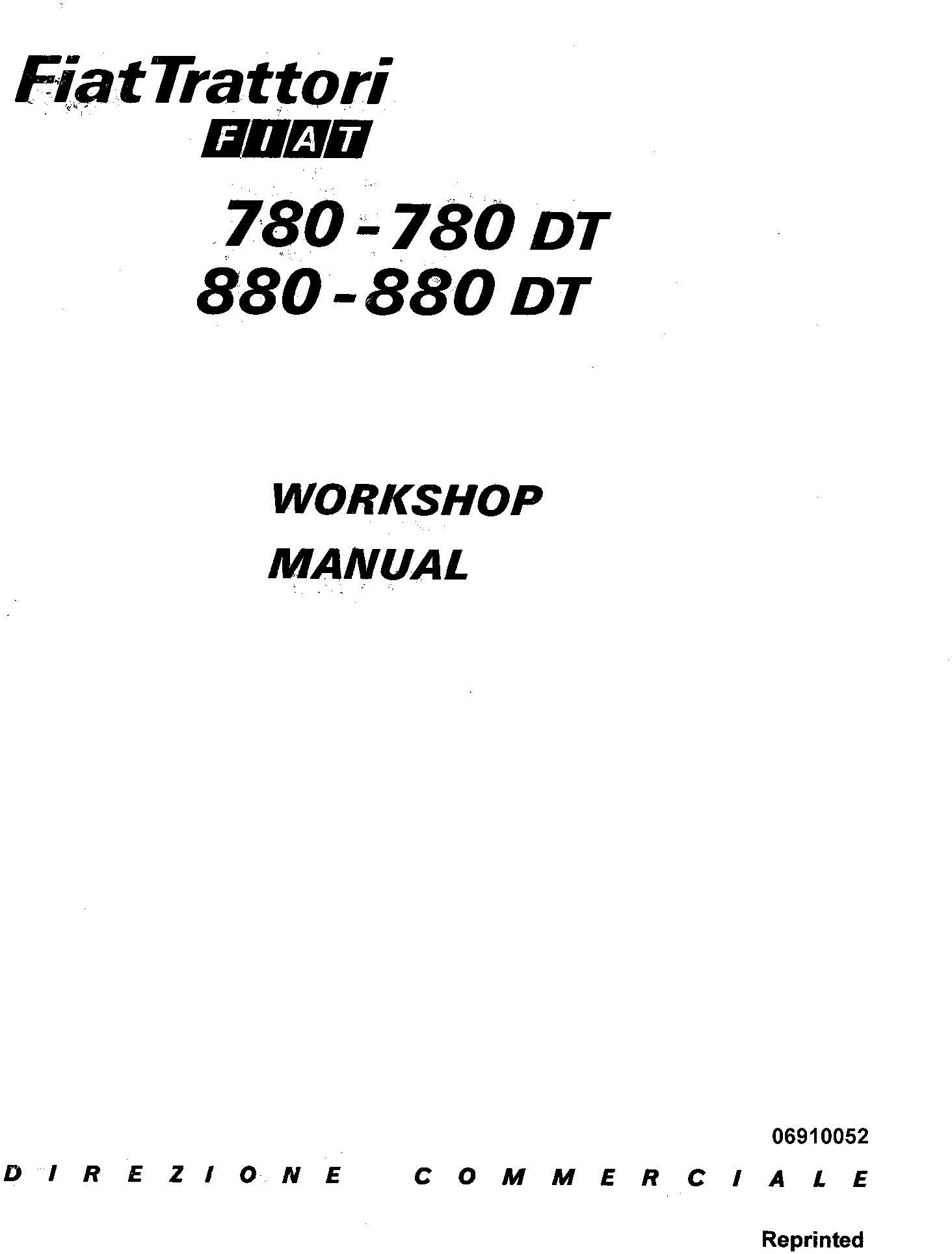 Fiat 780, 780DT, 880, 880DT Tractor Workshop Service Manual (6035420100)