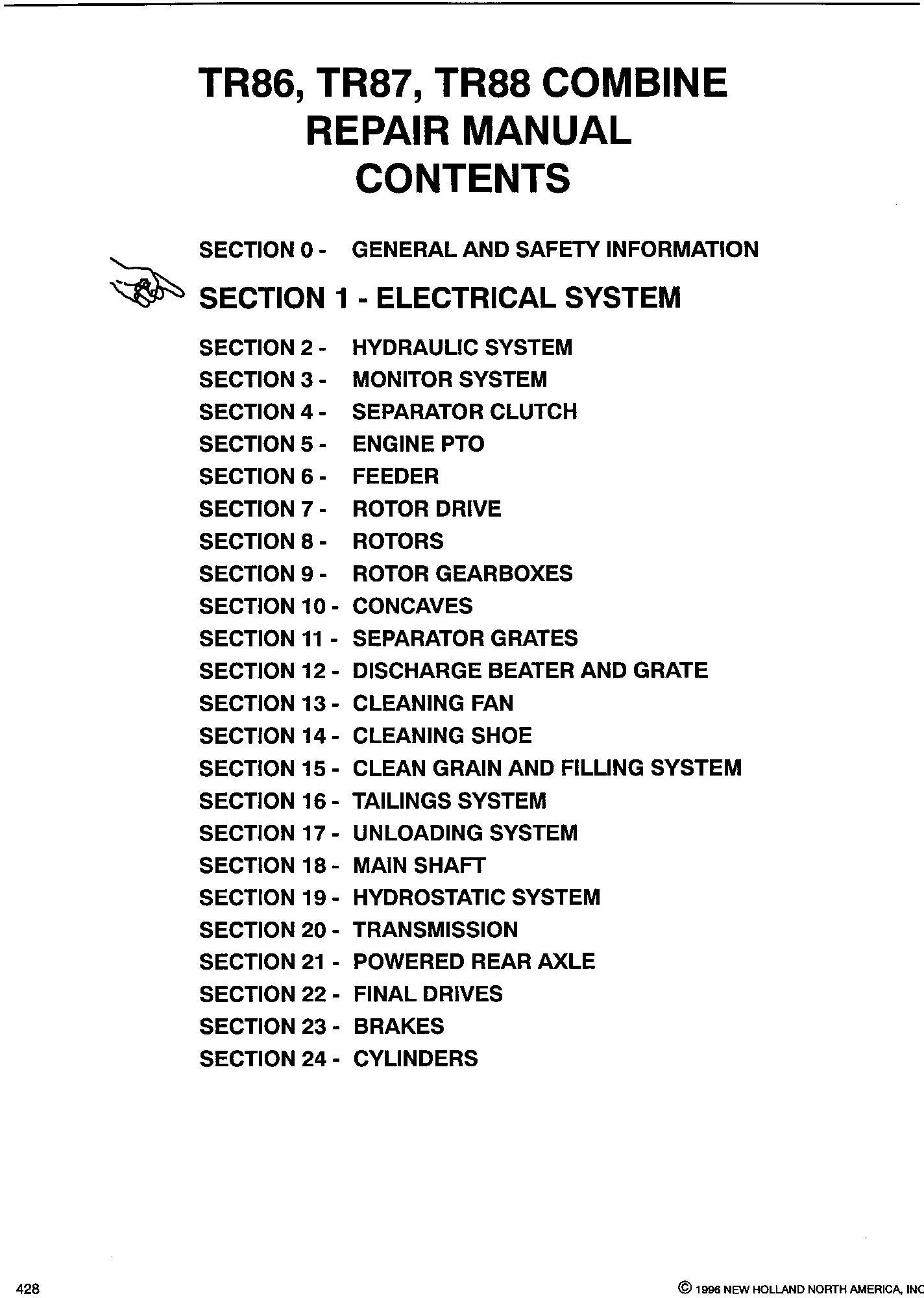 New Holland TR86, TR87, TR88 Combine Complete Service Manual - 19357