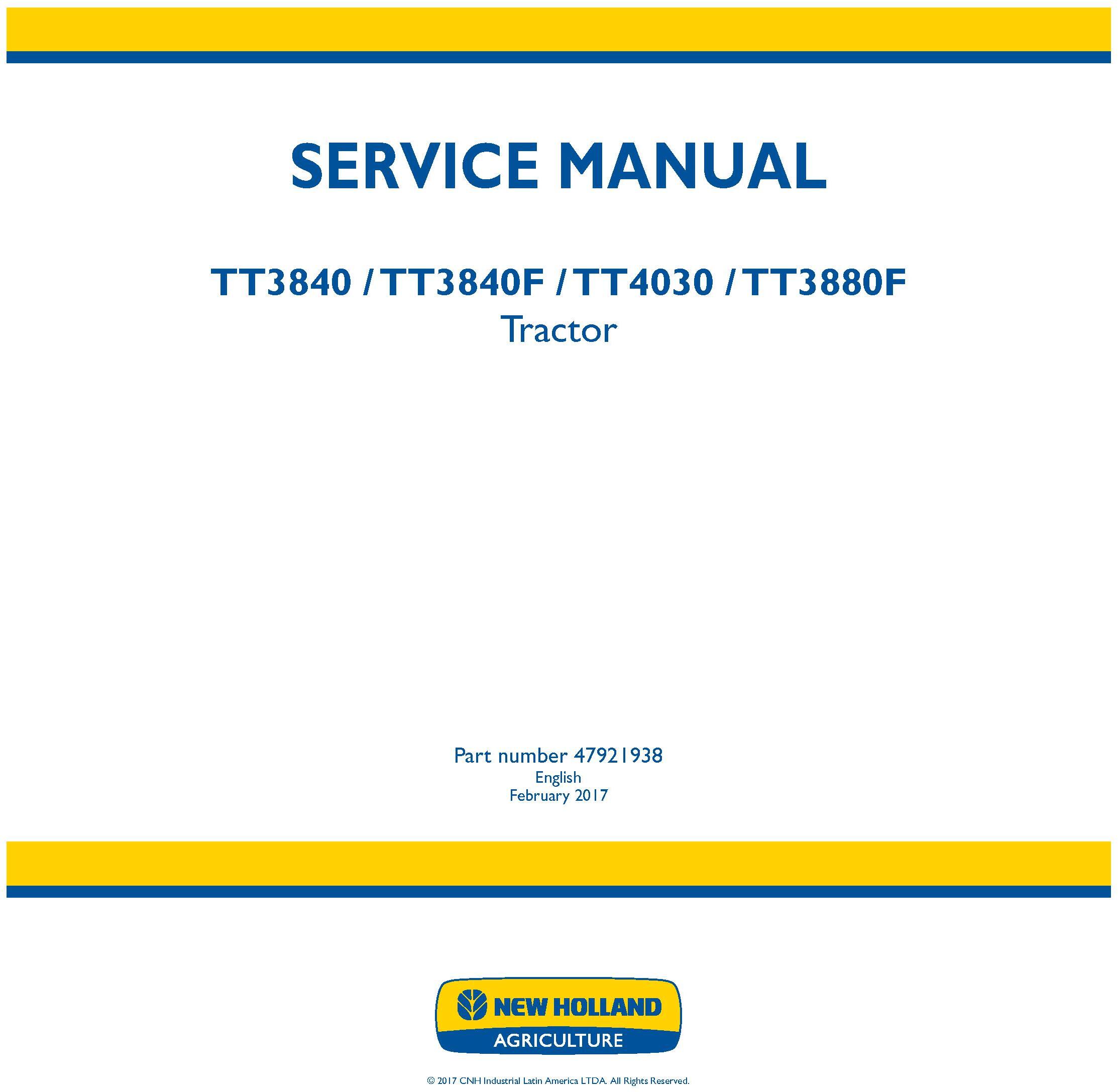 New Holland TT3840, TT3840F, TT4030, TT3880F Tractor Service Manual (Latin America) - 19459