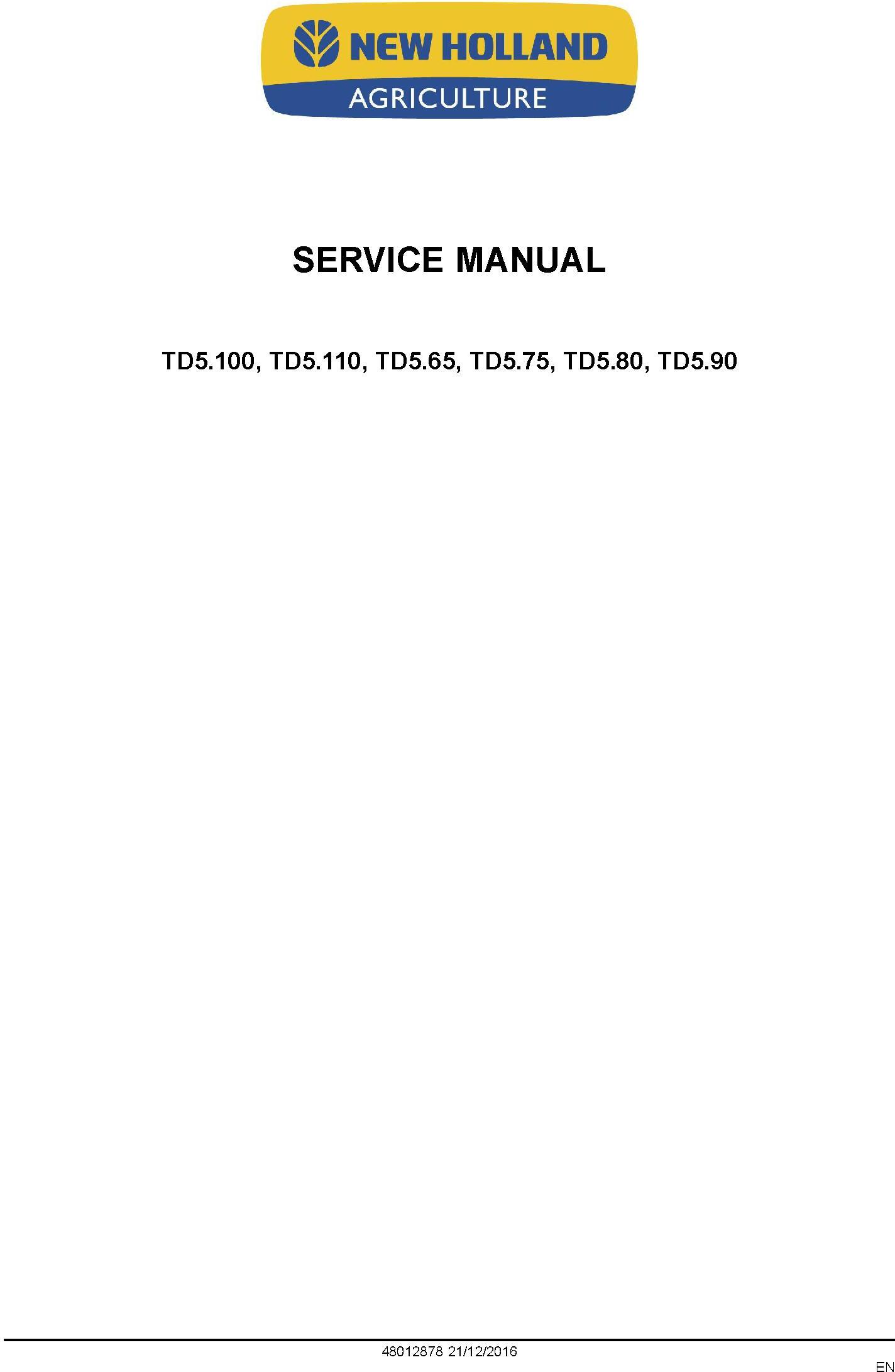 New Holland TD5.65, TD5.75, TD5.80, TD5.90, TD5.100M, TD5.110 Tractors Service Manual - 19477