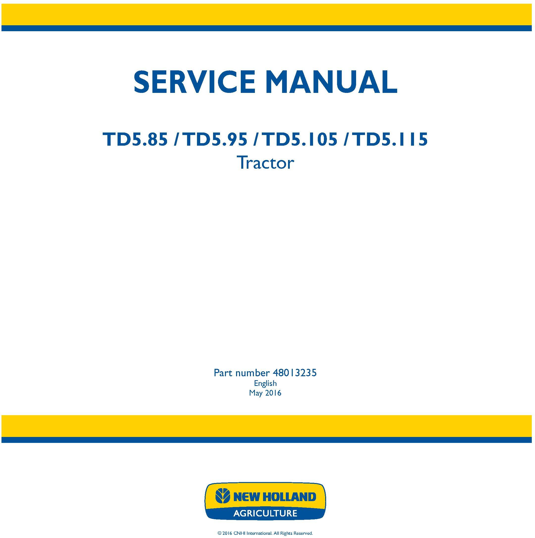 New Holland TD5.85, TD5.95, TD5.105, TD5.115 Tractor Service Manual - 19479