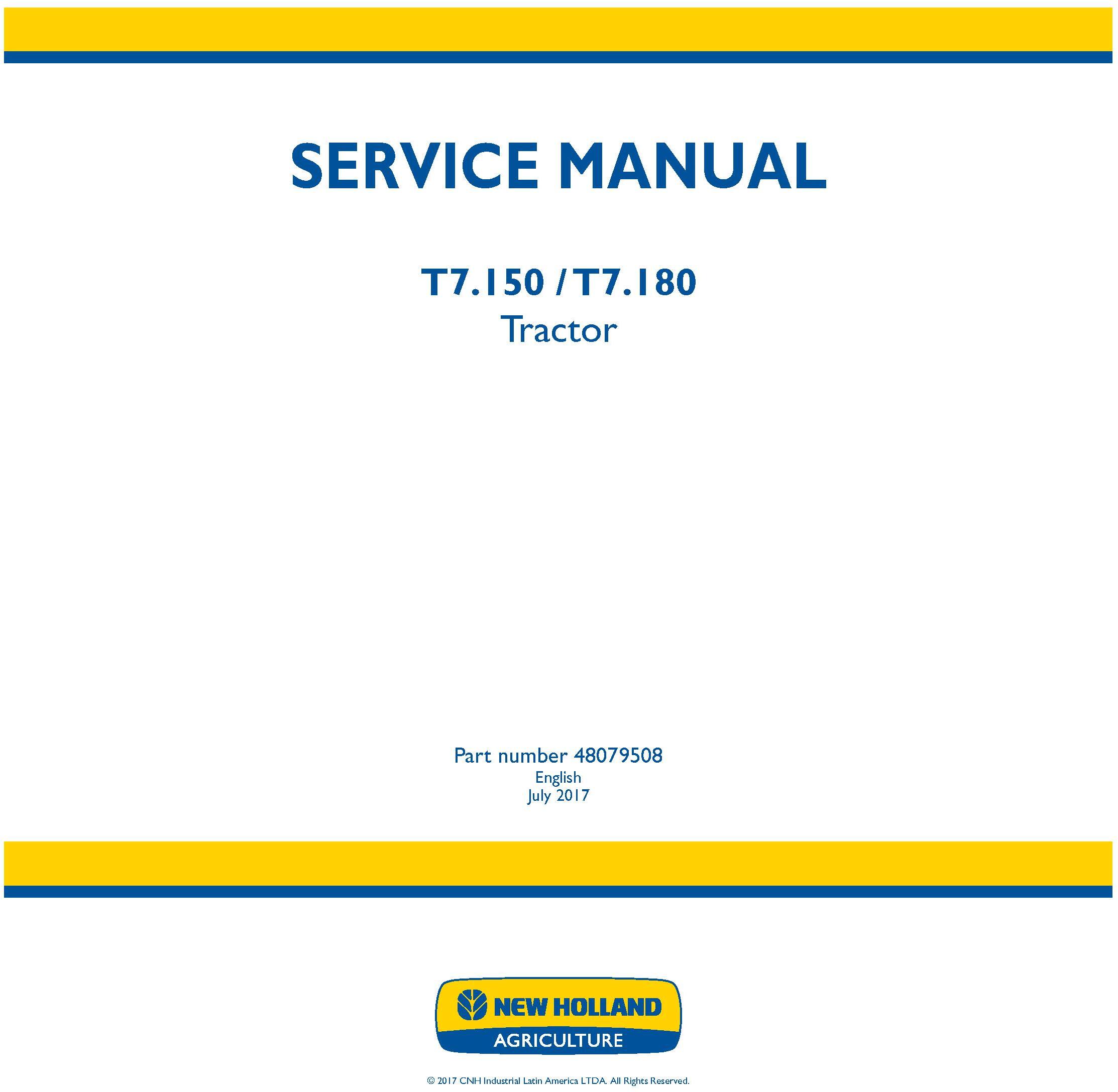 New Holland T7.150, T7.180 Tractor Service Manual (Africa) - 19491