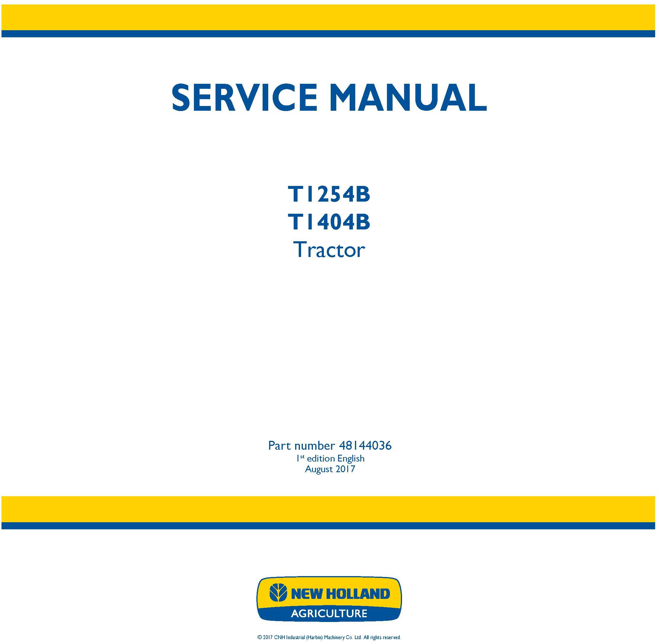 New Holland T1254B, T1404B Tractor Service Manual - 19501