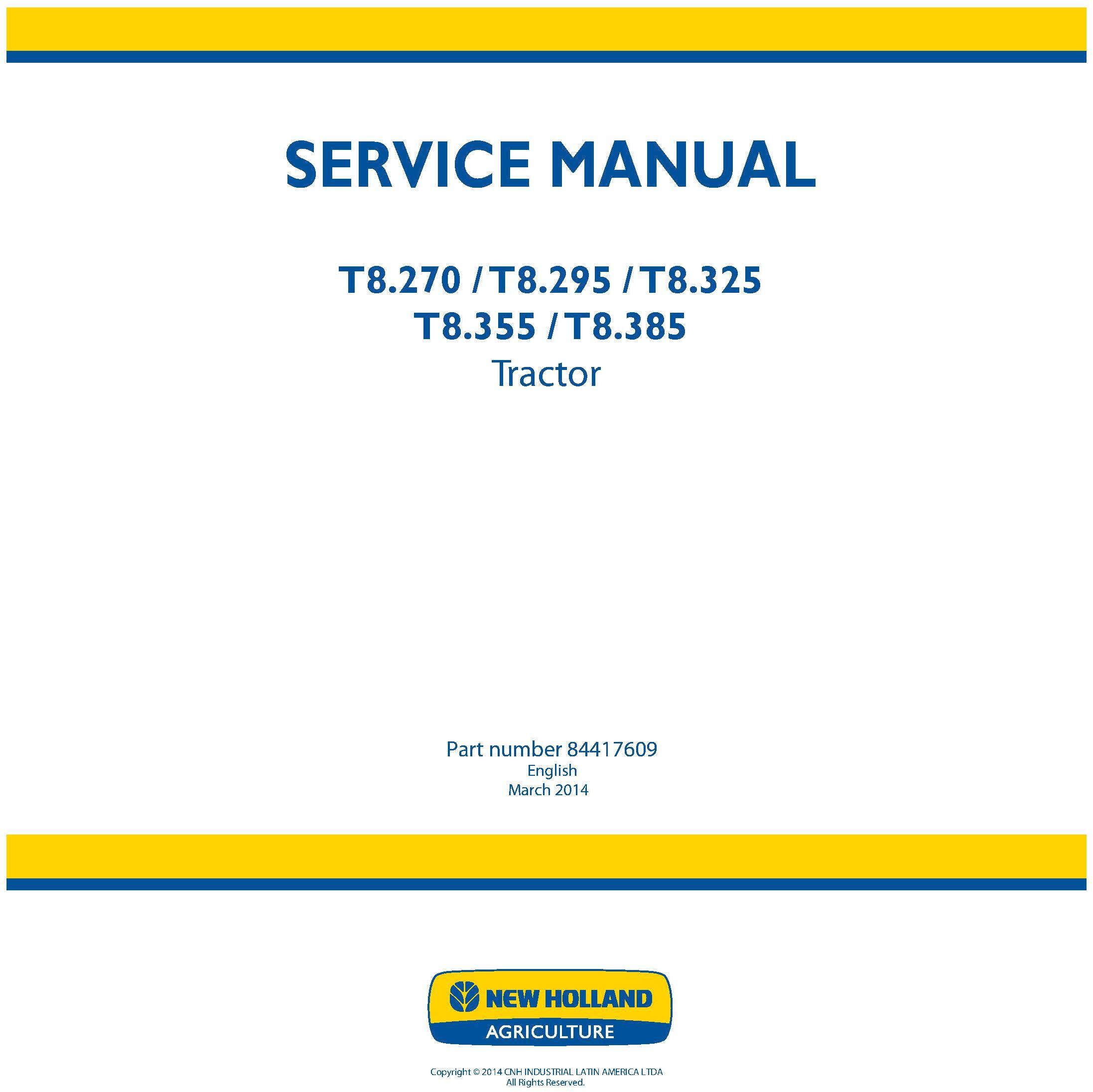 New Holland T8.270, T8.295, T8.325, T8.355, T8.385 Tractors Service Manual (Brazil) - 19572
