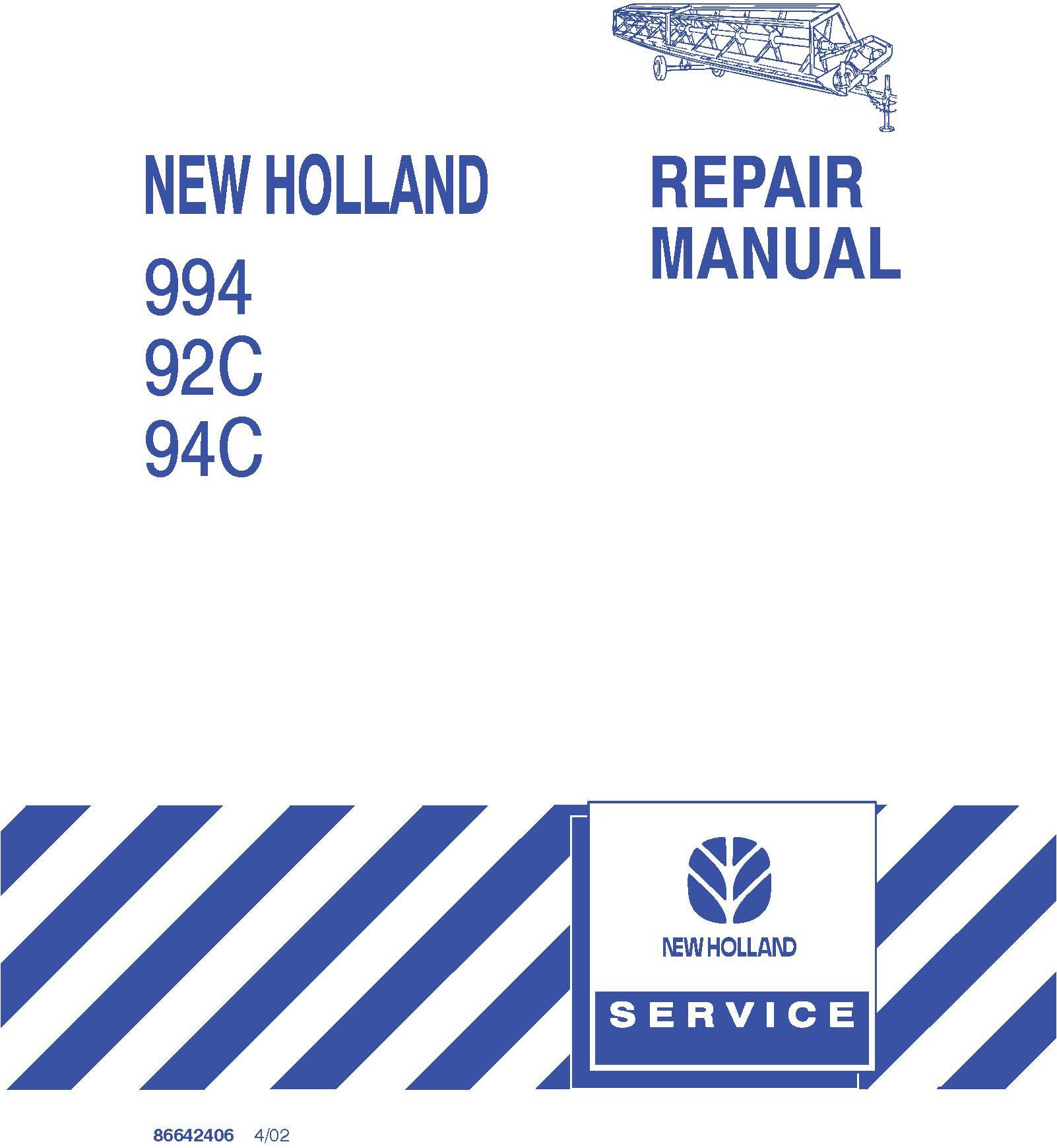 New Holland 994, 92c, 94c Grain Belt Headers Service Manual