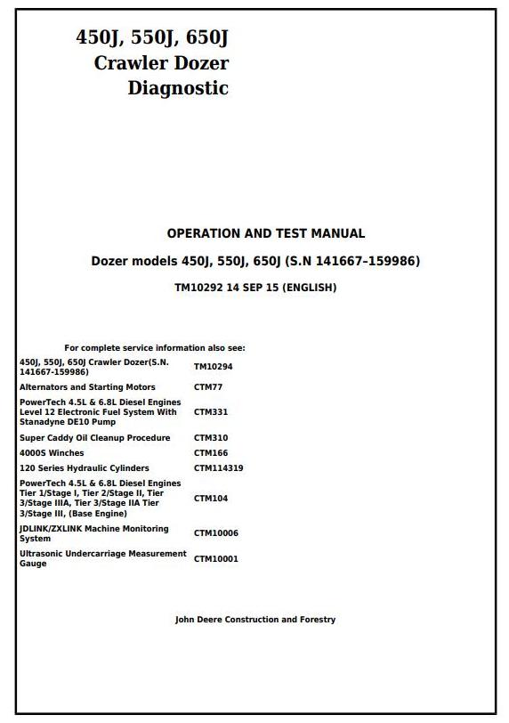 TM10292 - John Deere 450J, 550J, 650J Crawler Dozer (S.N.141667-159986) Diagnostic&Test Service Manual