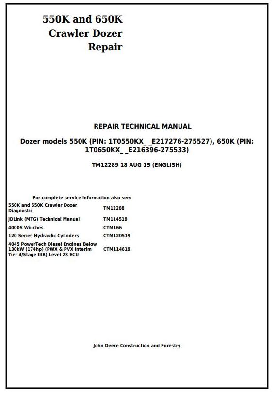 TM12289 - John Deere 550K and 650K Crawler Dozer Service Repair Technical Manual - 17430