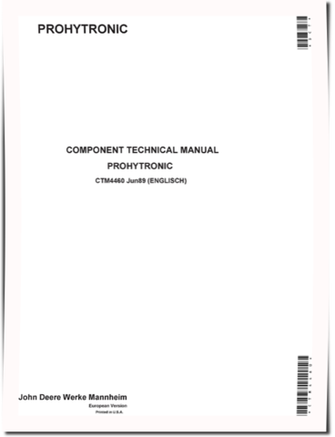John Deere PROHYTRONIC Electronic Hitch Control System Component Technical Manual (CTM4460)