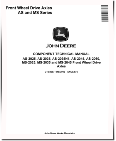 John Deere AS-2025, AS-2035, AS-2035N1, AS-2045, AS-2060, MS-2025, MS-2035, MS-2045 Front Wheel Drive Axles Technical Manual (CTM4687)