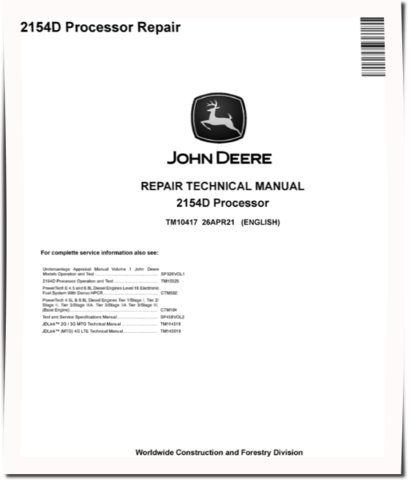 John Deere 2154D Processors Repair Manual (TM10417)