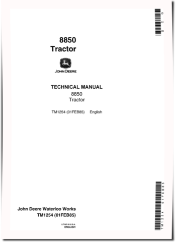 John Deere 8850 4WD Articulated Tractors Repair Manual (TM1254)