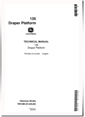 John Deere 135 Draper Platforms Technical Manual (TM1280)