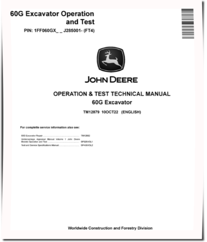 John Deere 60G (SN. from J285001) Compact Excavators Operation and Test Manual (TM12879)
