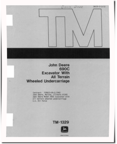 John Deere 690CR Excavators with All Terrain Wheeled Undercarriage Technical Manual (TM1329)