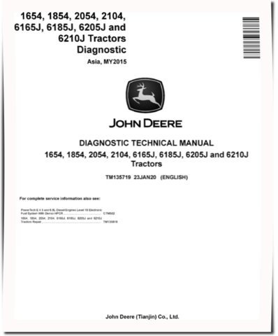 John Deere 6J-1654, 6J-1854, 6J-2054, 6J-2104 China Tractors, 6165J, 6185J, 6205J, 6210J Tractors (Asia, MY15) Diagnostic Manual (TM135719)