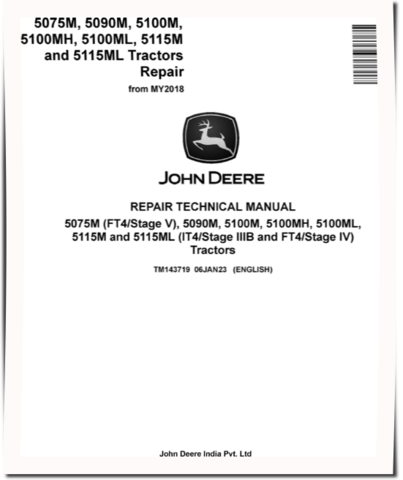 John Deere 5075M (FT4/S5) and 5090M, 5100M, 5100MH, 5100ML, 5115M, 5115ML (iT4/S3B, FT4/S4) from MY2018 Tractors Repair Manual (TM143719)