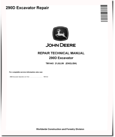 John Deere 290D Crawler Excavators Repair Manual (TM1443)