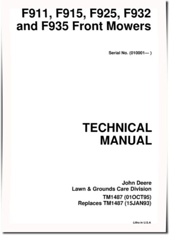 John Deere F911, F915, F925, F932 and F935 Front Mowers Technical Manual (TM1487)