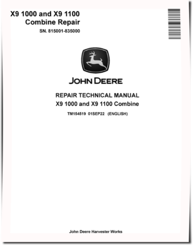 John Deere X9 1000 and X9 1100 (SN: 815001-835000) Combines Repair Manual (TM154519)