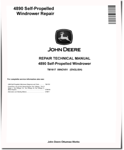 John Deere 4890 Self-Propelled Windrowers Repair Manual (TM1617)