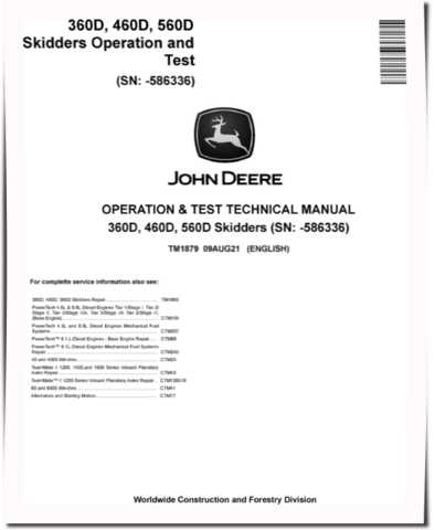 Timberjack 360D, 460D, 560D Skidders, 360D, 460D and 560D Grapple Skidders Operation and Test Manual (TM1879)