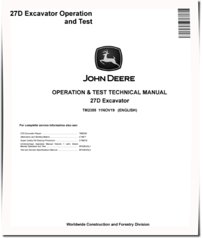 John Deere 27D Compact Excavators Operation and Test Manual (TM2355)