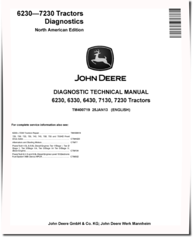 John Deere 6230, 6330, 6430, 7130 and 7230 Tractors (North American Edition) Diagnostic Manual (TM400719)