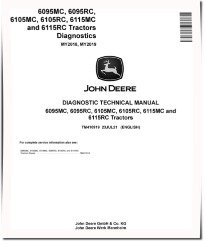 John Deere 6095MC, 6095RC, 6105MC, 6105RC, 6115MC and 6115RC Tractors (MY18-19) Diagnostic Manual (TM410919)