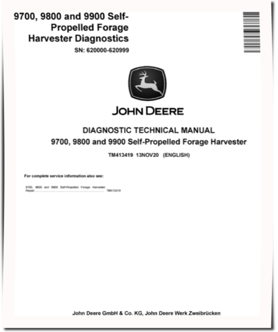 John Deere 9700, 9800 and 9900 Self-Propelled Forage Harvesters (SN: 620000-620999) Diagnostic Manual (TM413419)