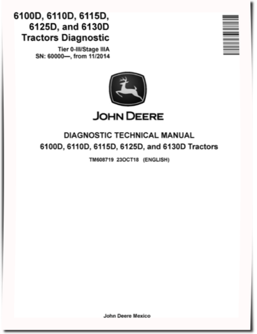 John Deere 6100D, 6110D, 6115D, 6125D and 6130D T0-T3/S3A Tractors (SN. from 60000, from 11.2014) Diagnostic Manual (TM608719)