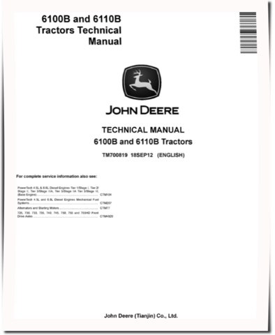 John Deere 6100B and 6110B Tractors Technical Manual (TM700819)
