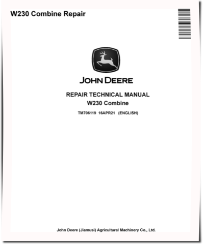 John Deere W230 Combines Repair Manual (TM706119)