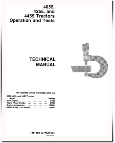 John Deere 4055, 4255 and 4455 Tractors Operation and Test Manual (tm1459)
