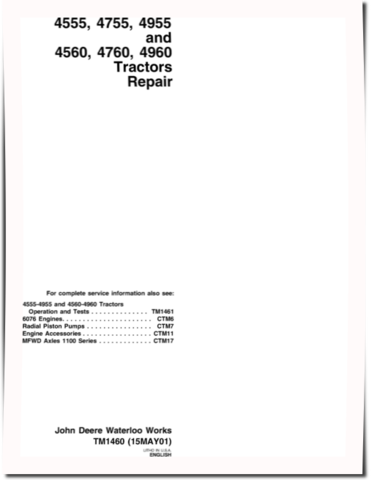 John Deere 4555, 4560, 4755, 4760, 4955 and 4960 Tractors Repair Manual (tm1460)