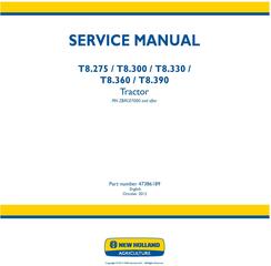 New Holland T8.275, T8.300, T8.330, T8.360, T8.390 (PIN. ZBRC07000 and after) Tractor Service Manual