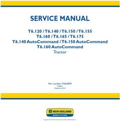 New Holland T6.120, T6.140, T6.150, T6.155, T6.160, T6.165, T6.175 European Tractor Service Manual