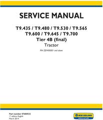 New Holland T9.435, T9.480, T9.530, T9.565, T9.600, T9.645, T9.700 T4B Final USA Tractor Service Manual