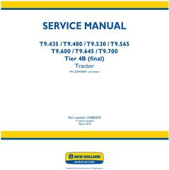 New Holland T9.435, T9.480, T9.530, T9.565, T9.600, T9.645, T9.700 European Tractor Service Manual