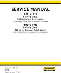 New Holland L221, L228 Skid Steer; C227, C232 Compact Track Loader (Tier 4B final) Service Manual