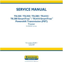 New Holland T8.320, T8.350, T8.380, T8.410 and SmartTrax Tier 2 Tractor with PST Service Manual