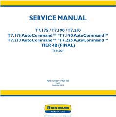New Holland T7.175, T7.190, T7.210, T7.225 and AutoCommand Tier 4B final Tractor Service Manual