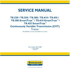 New Holland T8.320, T8.350, T8.380, T8.410, T8.435 and SmartTrax Tractors w.CVT Service Manual (EU)