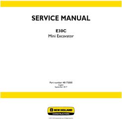 New Holland E30C Mini Excavator with TIER 4 final engine Service Manual (Europe)