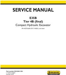 New Holland E35B Tier 4B final Compact Excavator (PIN. from NETN 36001, PX17 40001) Service Manual