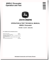 John Deere 650DLC Crawler Excavators Operation and Test Manual (TM10008)