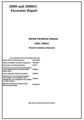 TM10079 - John Deere 200D and 200DLC Excavator Service Repair Technical Manual