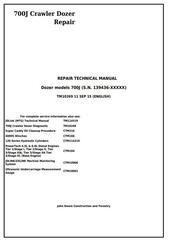 TM10269 - John Deere 700J Crawler Dozer (S.N. from 139436) Service Repair Technical Manual